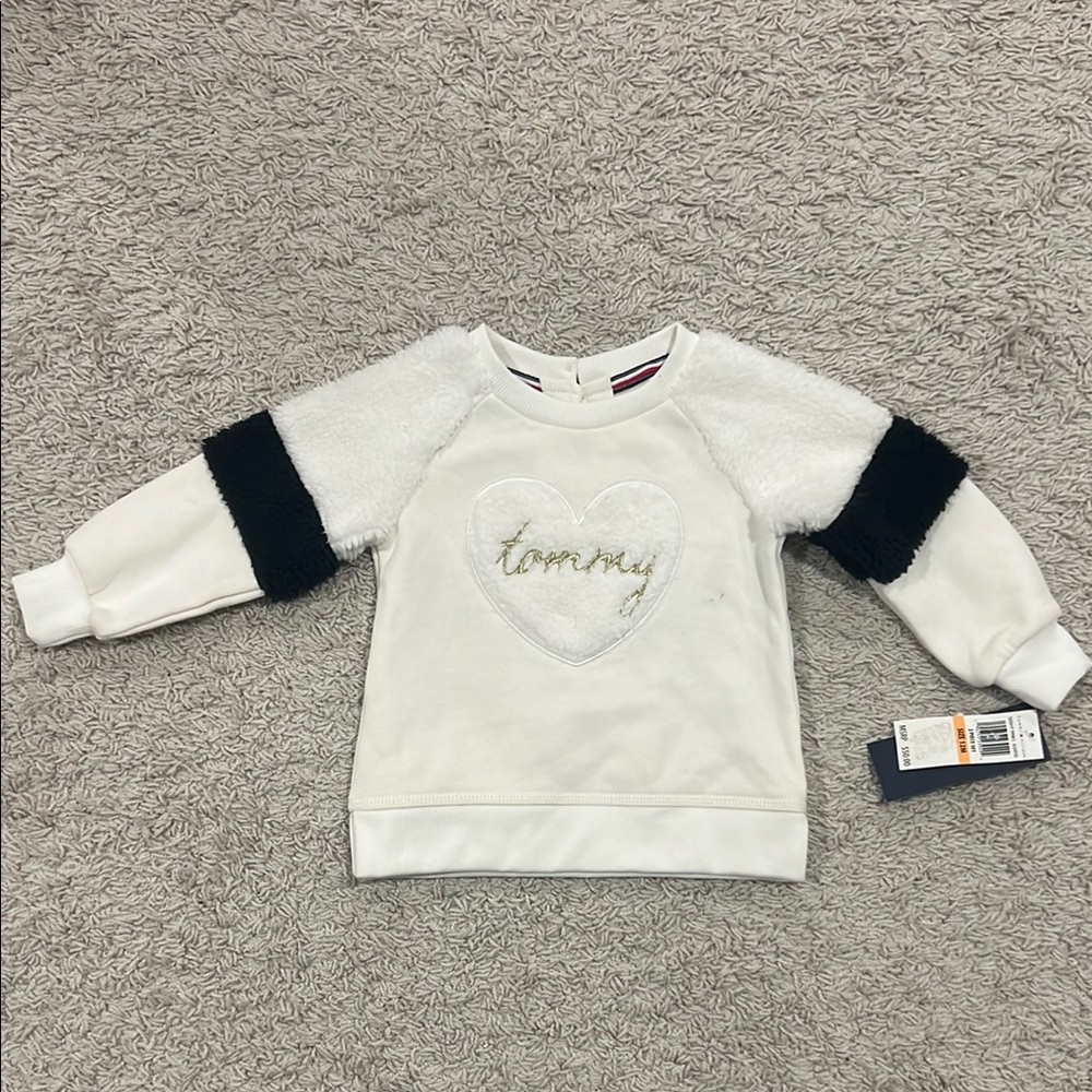 Cream Sweatshirt with Navy Blue Cuffs and Amazing Logo